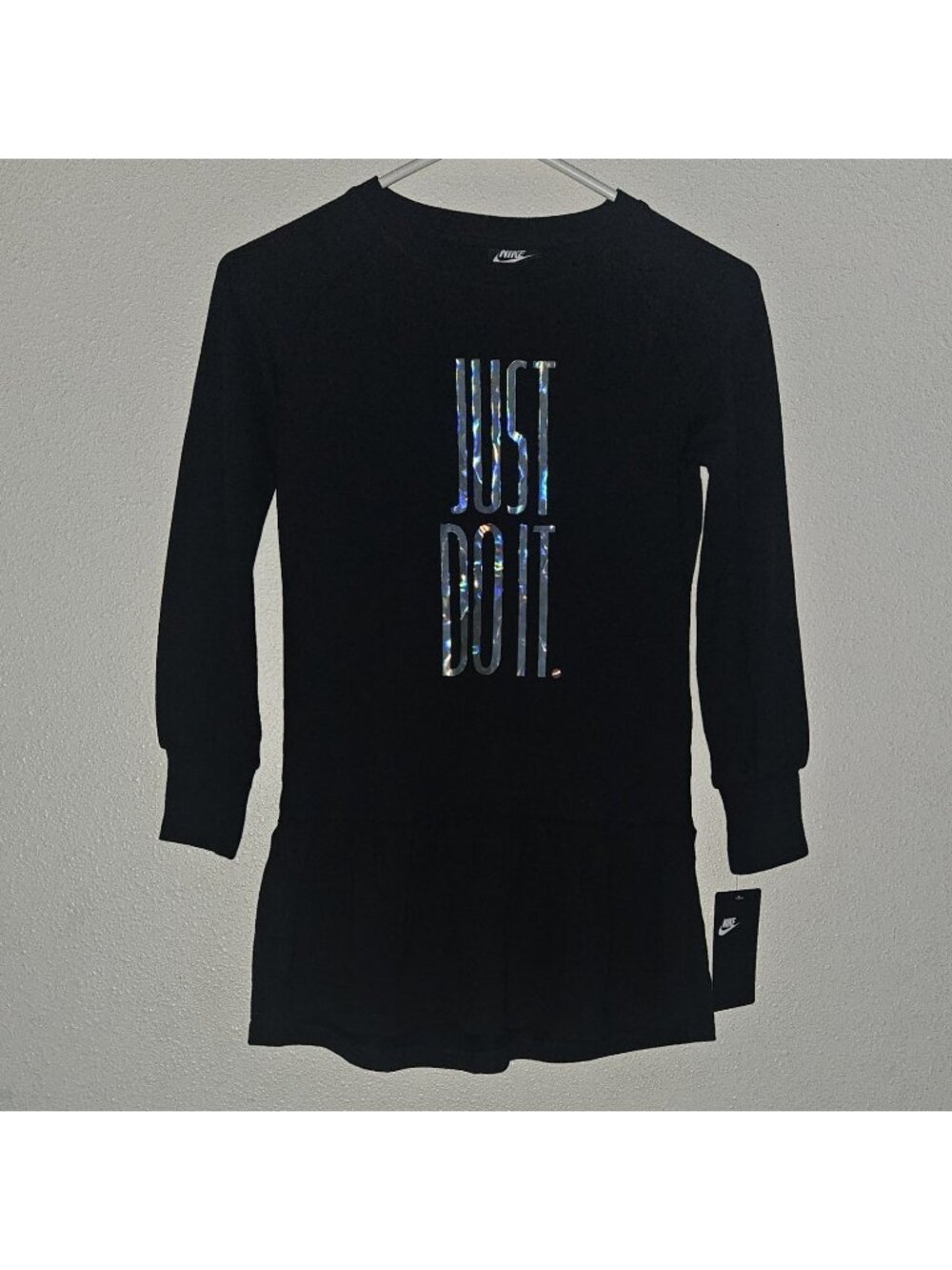 NEW Nike Just Do It Black Dress Silver Lettering Long-Sleeve Girls 6X Retail $42